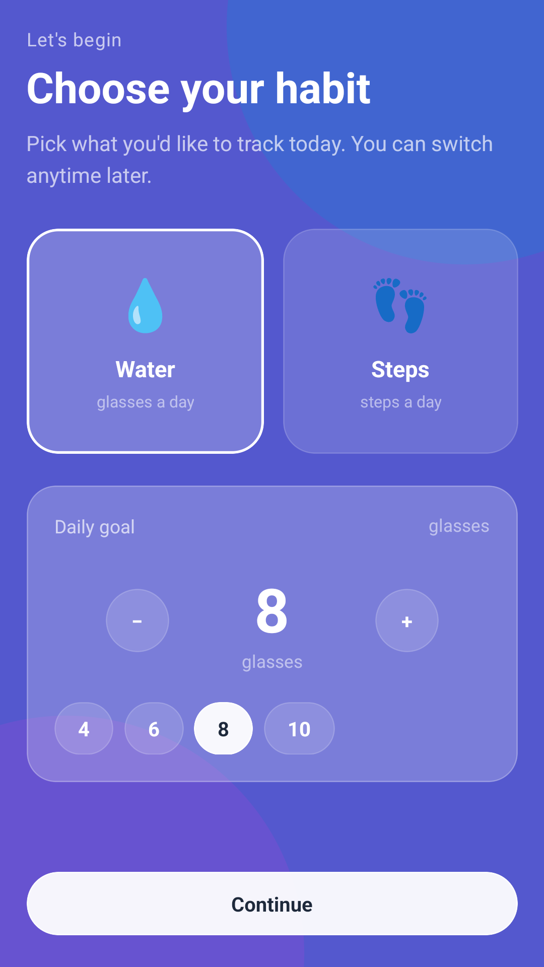 Zen Count habit selection screen